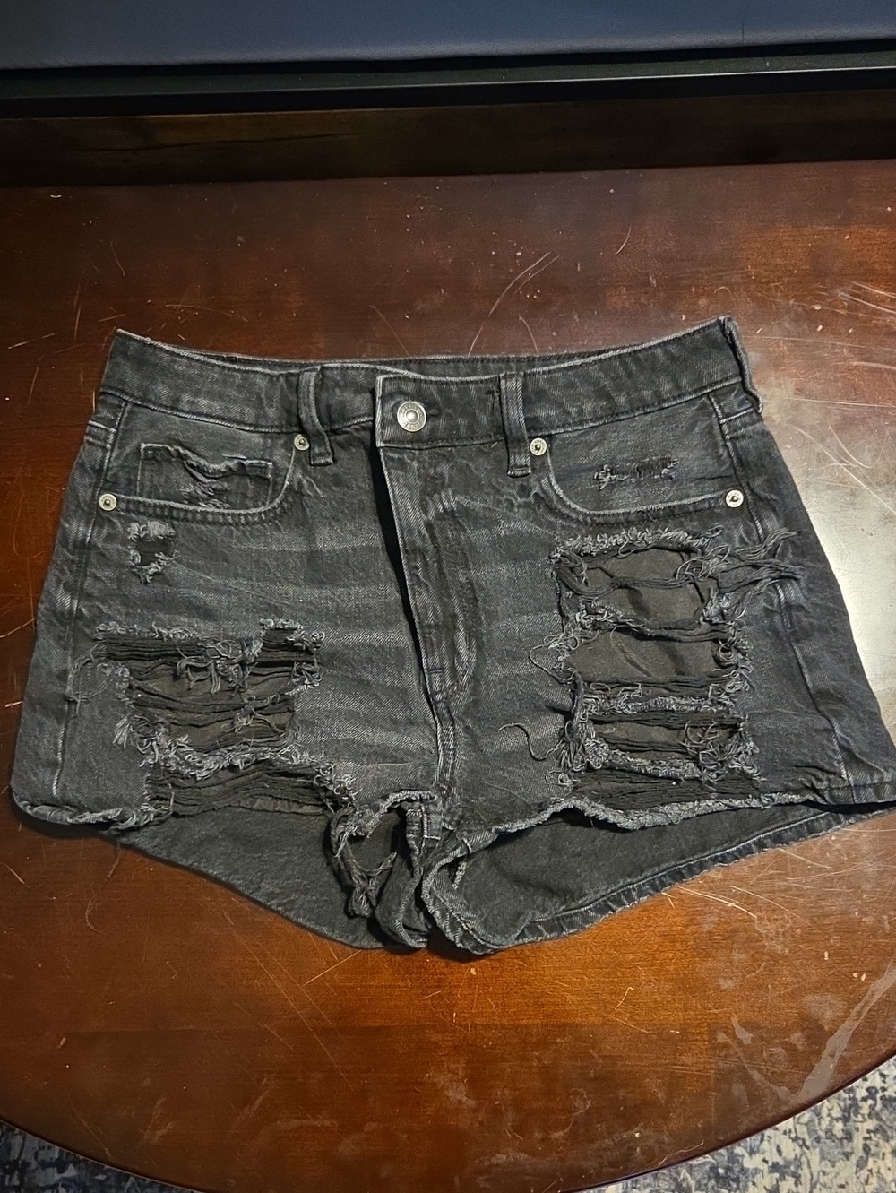 American Eagle Mom Shorty: Black Distressed Women’s Denim Shorts